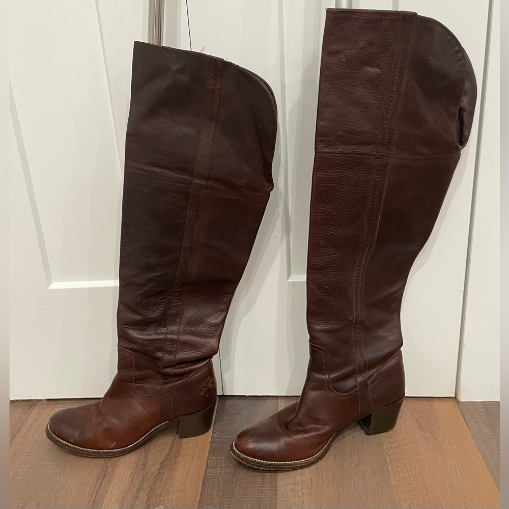 FRYE Boots Size 8.5 Over The Knee  Tall or Cuffed Brown Leather Riding